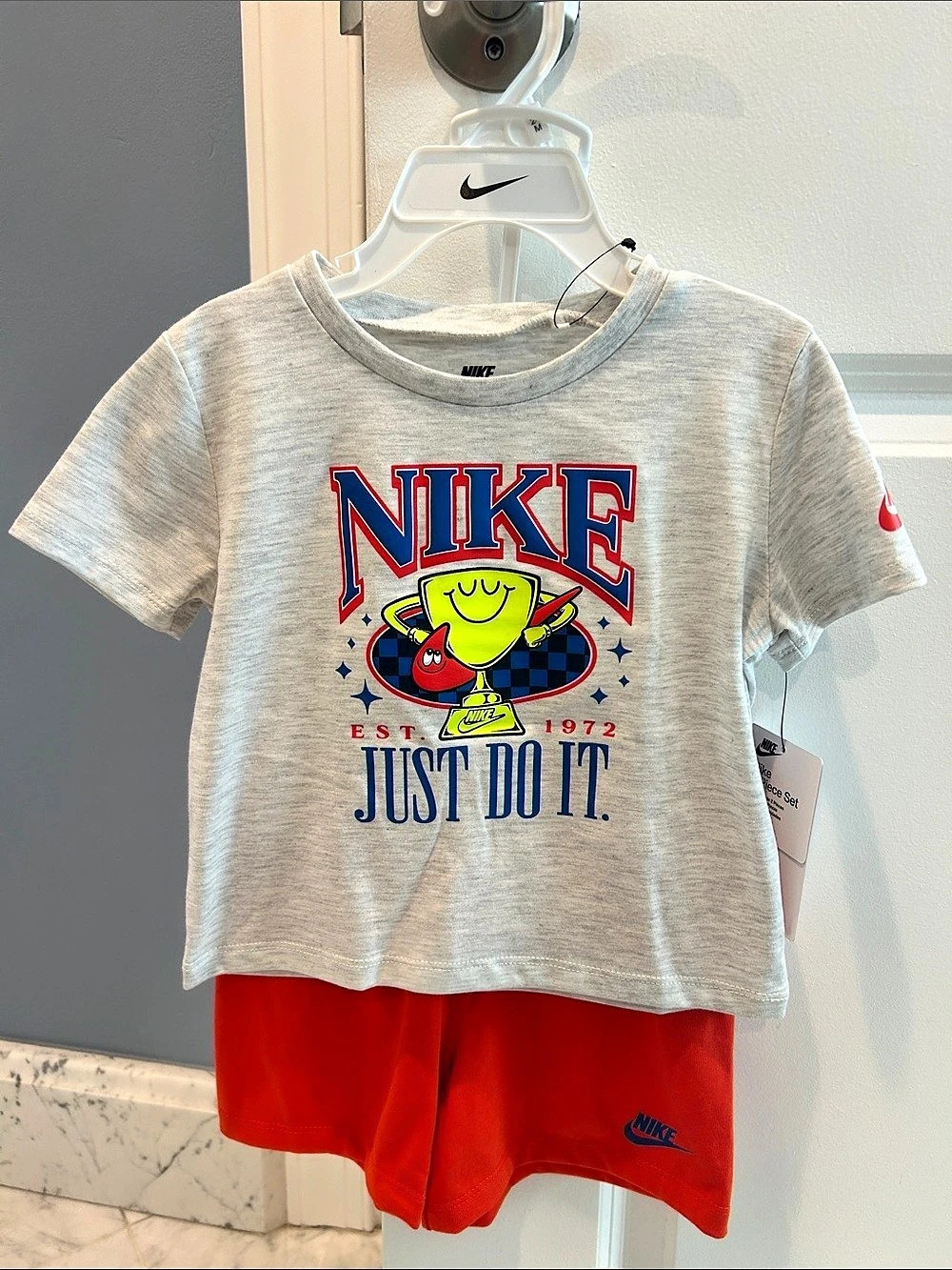 Nike 2-Piece Jersey and Shorts Set Graphic Gray & Red Baby 24M
